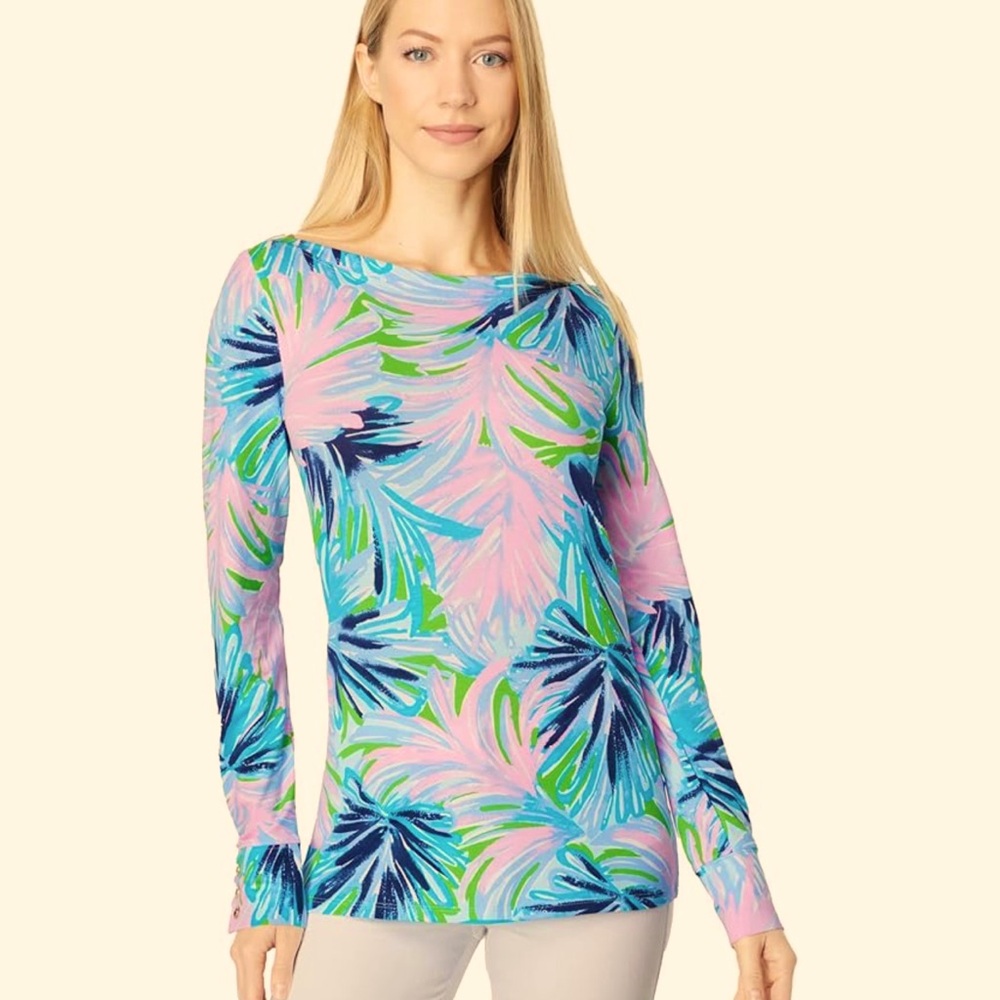 Lilly Pulitzer Aleah Top Gecko Palm Floral Long Sleeve Medium‎ Women’s